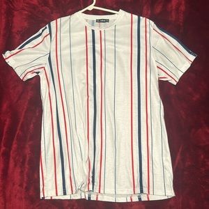Shein Blue & Red Striped White Tee Medium